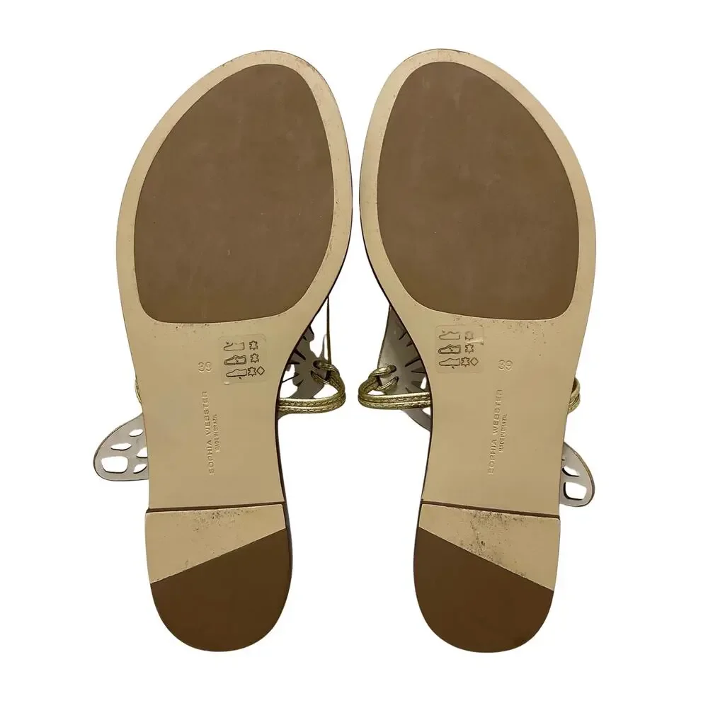 Sophia Webster Butterfly Wing Gold Talulah Silver Leather Flat Sandals 39 8.5 US